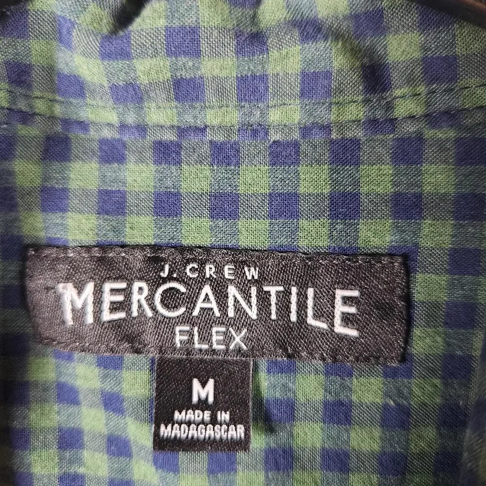 J Crew Mercantile Flex Shirt M Green Blue Gingham Button Down Long Sleeve Casual